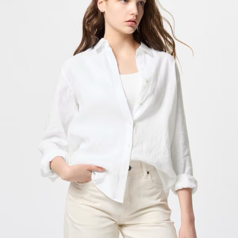 White 100% Linen Button-Up Shirt